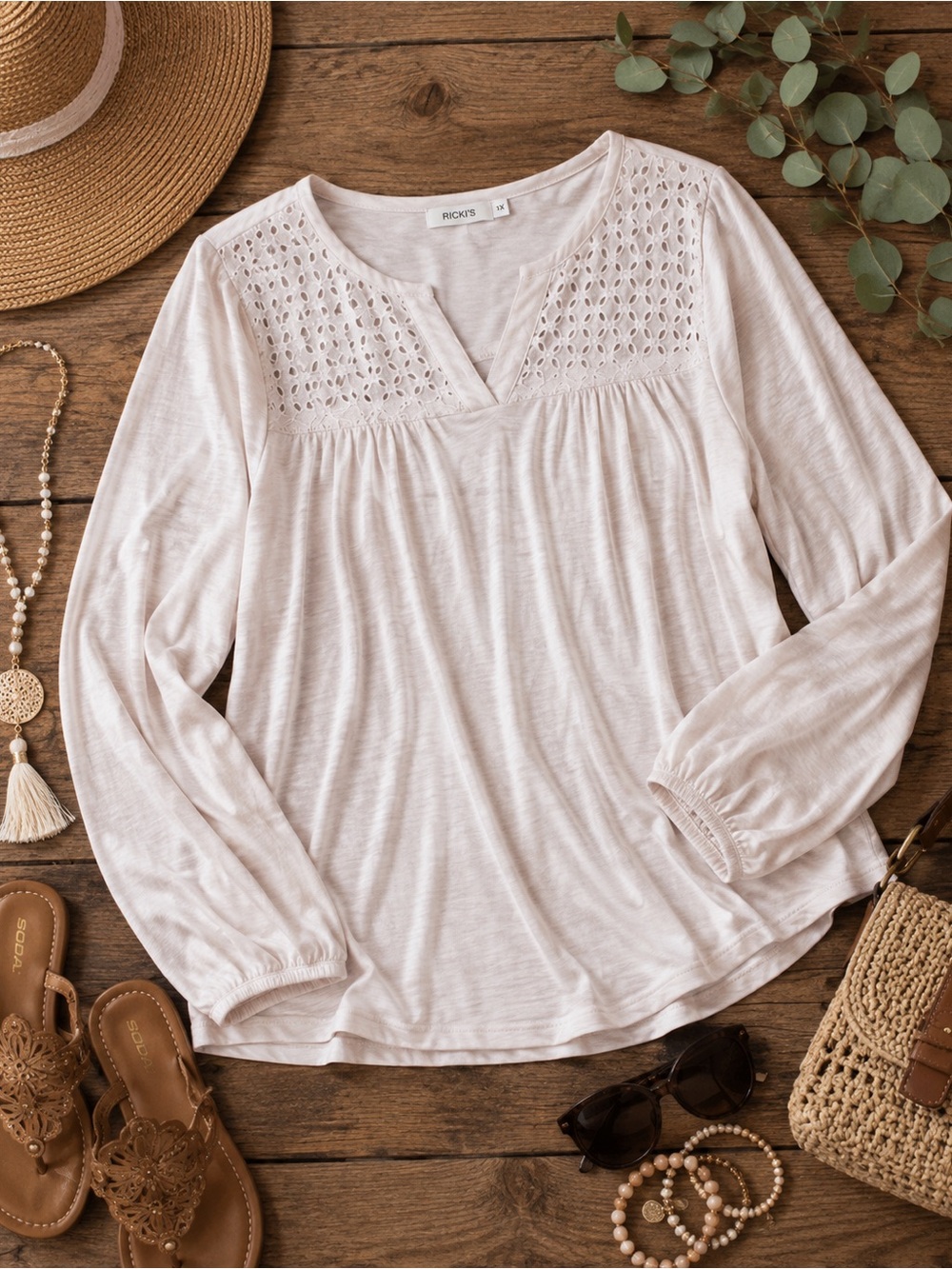 In Every Story Penningtons Plus Size 1X Eyelet Lace Tunic Top | Boho Cottagecore